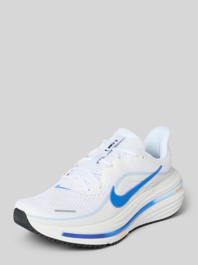 Produktfoto, Sneaker mit Logo-Print Modell 'Winflo' von Nike in Weiß mit blauen Details, abgerundete Passform, Schnürverschluss, Damen Sneaker, Absatzhöhe 7 cm, Schafthöhe 6 cm, Schaftweite 6 cm