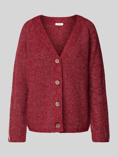 s.Oliver RED LABEL Regular Fit Strickjacke aus Woll-Mix mit Kontrast-Streifen Rot 2