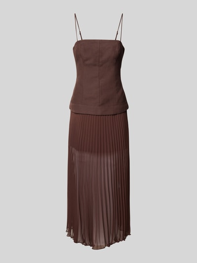 Forever New Sukienka koktajlowa lniana z plisami Czekoladowy 2