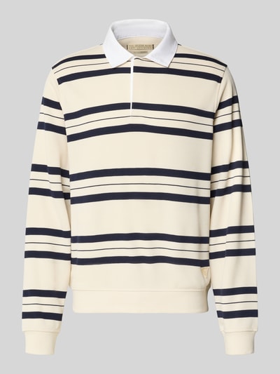 Produktfoto, Regular Fit Poloshirt mit Streifenmuster von GUESS, mieszanka materiałów z dodatkiem wiskozy, kołnierzyk polo, krój regular fit, wzór w paski, listwa guzikowa, bluzka z długim rękawem, długość tyłu w rozmiarze M: 71 cm, długość rękawów w rozmiarze M: 72 cm