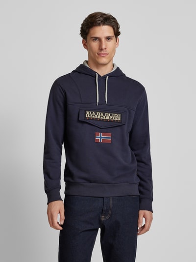 Napapijri Hoodie met labelpatch, model 'BURGEE' Marineblauw - 4