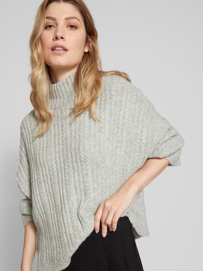 ICHI Strickpullover mit Zopfmuster Modell 'MYLLE' Hellgrau Melange 3