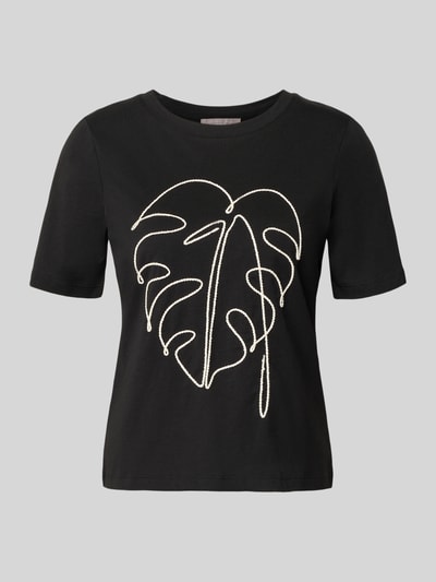 Produktfoto, T-Shirt mit Motiv-Stitching von Christian Berg Woman Selection, czarna bawełna, krój regular fit, okrągły dekolt, długość pleców w rozmiarze 36: 54 cm