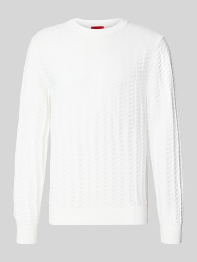 HUGO Pullover mit strukturierter Strickoptik Modell 'Simond' Offwhite 1