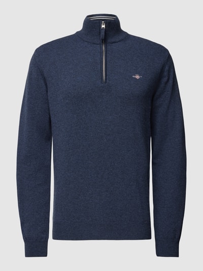 Gant Gebreide pullover van wol met korte ritssluiting Marineblauw gemêleerd - 2