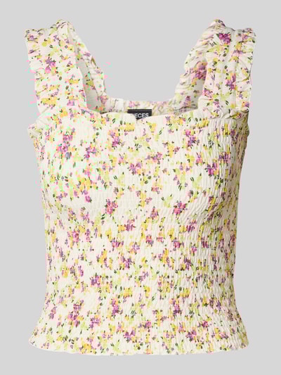 Pieces Top o kroju slim fit z wzorem na całej powierzchni model ‘TAYLIN’ Żółty 2