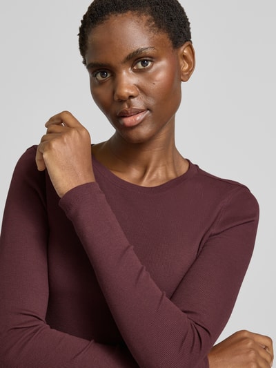 Jake*s Casual Shirt met lange mouwen in riblook met ronde hals Aubergine - 3