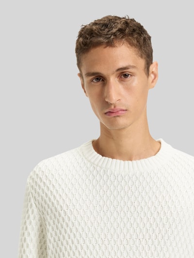HUGO Regular Fit Strickpullover mit 3D-Strukturmuster Modell 'SYER' Offwhite 3