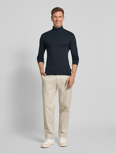 Marc O'Polo Shaped Fit Langarmshirt aus reiner Baumwolle mit Rollkragen Marine 1