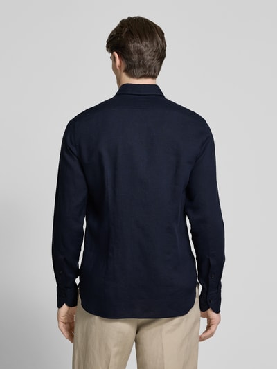 OLYMP SIGNATURE SLIM FIT Slim fit linnen overhemd met kentkraag, model 'Sykia' Marineblauw - 5