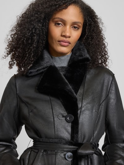 PETITE M. Keerbare lange jas met reverskraag Zwart - 3