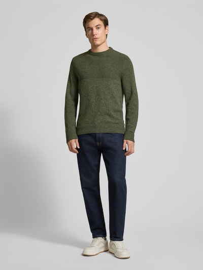 Brax Gebreide pullover met ribboorden, model 'Rick' Olijfgroen - 1