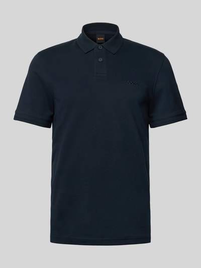 BOSS Orange Regular fit poloshirt met labelstitching, model 'Interlock' Donkerblauw - 2