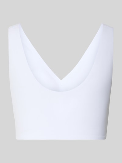 Produktfoto, weißes Bustier mit V-Ausschnitt und elastischem Bund, eng anliegende Passform, Modell 'INVISIBLE SOFT' von Schiesser