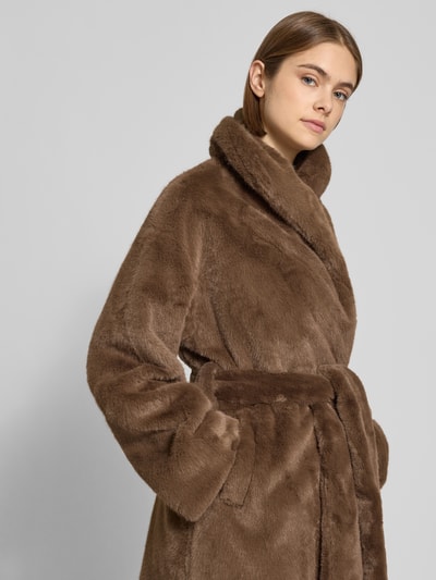 Gina Tricot Mantel aus Kunstfell mit Bindegürtel Mittelbraun 3