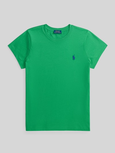 Produktfoto, T-Shirt mit Label-Stitching von Polo Ralph Lauren, czysta bawełna, krój regular fit, okrągły ściągaczowy dekolt, długość tyłu w rozmiarze S 54 cm, kolor intensywnej zieleni, gładka tekstura
