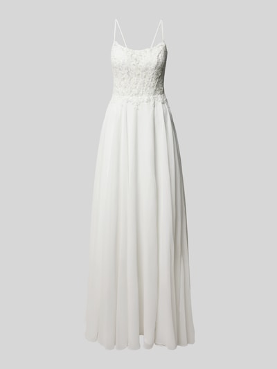 Produktfoto, Brautkleid inklusive Stola mit Spitze van Mascara, Getailleerd, semi-transparant design met bloemenkant, Maxilengte, onderrok, wit