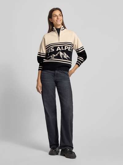 Jake*s Casual Strickpullover aus Viskose-Mix mit Stehkragen und Reißverschluss Ecru 1