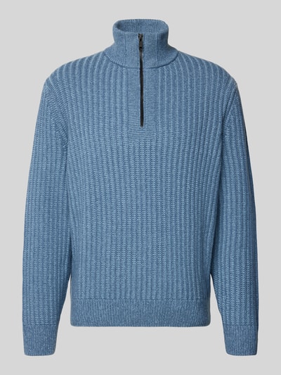 BOSS Orange Bluza z kołnierzem o kroju regular fit z mieszanki wełny model ‘KWINTER’ Szaroniebieski 2