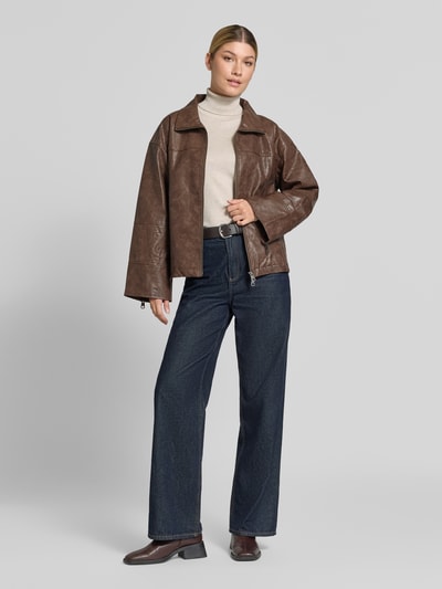 ICHI Kunstlederjacke mit Zweiwege-Reißverschluss Modell 'FLARINA' Dunkelbraun 1