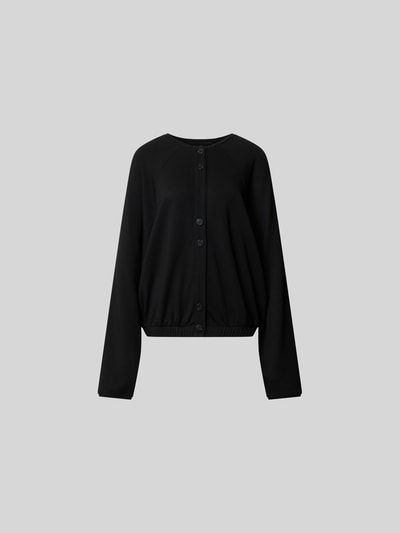 Produktfoto, Oversized Cardigan aus Lyocell-Mix von black palms in Schwarz mit Rundhalsausschnitt und Knopfleiste, elastische Abschlüsse, Rückenlänge 58 cm bei Größe S/M.