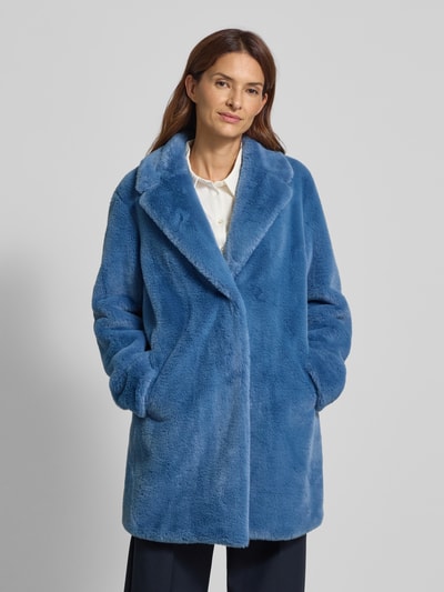 White Label Lange jas met imitatiebont Bleu - 4