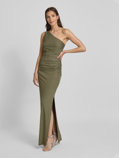 Jake*s Cocktail Schimmerndes Maxikleid mit One-Shoulder-Träger Oliv 1
