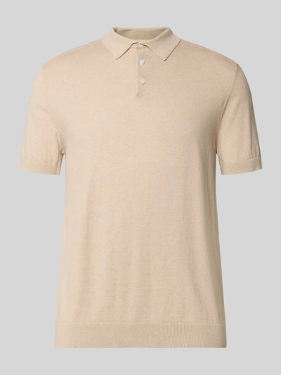 Produktfoto, Regular Fit Poloshirt aus reiner Baumwolle Modell 'BERG' von SELECTED HOMME, beige, kurzarm, Polokragen, unifarben, Feinripp