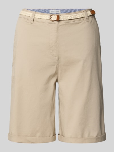 Produktfoto, Chino-Bermudas mit Gürtel von Christian Berg Woman in Beige, gerade Form, reine Baumwolle, Regular Fit, umgeschlagener Saum, strukturierte Oberfläche