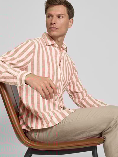 MCNEAL Tailored fit linnen overhemd met kentkraag Terracotta - 3