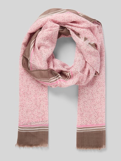 Produktfoto, Schal aus Modal-Baumwoll-Mix von Marc O'Polo Denim, rosa und braun, unifarben mit floralem Allover-Muster und Label-Schriftzug