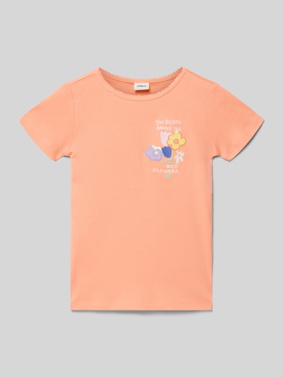 Produktfoto, Regular Fit T-Shirt aus reiner Baumwolle von s.Oliver RED LABEL, Optik: Unifarben, Motiv-Print, Paillettenbesatz, Rundhals, Kurzarm, Materialverarbeitung: Jersey, Kinder T-Shirt