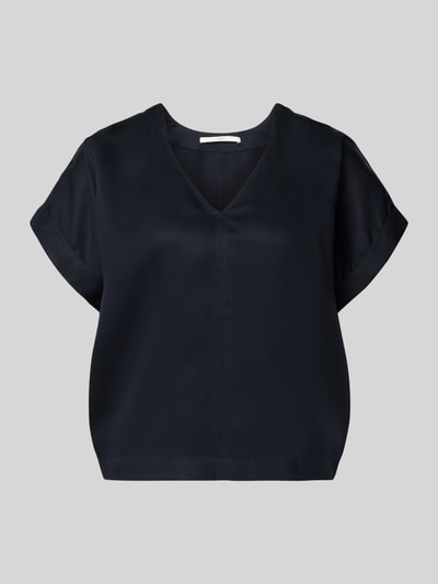 Produktfoto, Relaxed Fit Bluse aus reinem lyocell van Lanius, dames blouse met V-hals, korte mouw, ruglengte maat 36: 53 cm, donkerblauw, gladde textuur