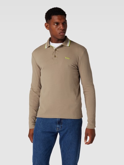 BOSS Green Poloshirt met contraststrepen, model 'Plisy' Kaki - 4