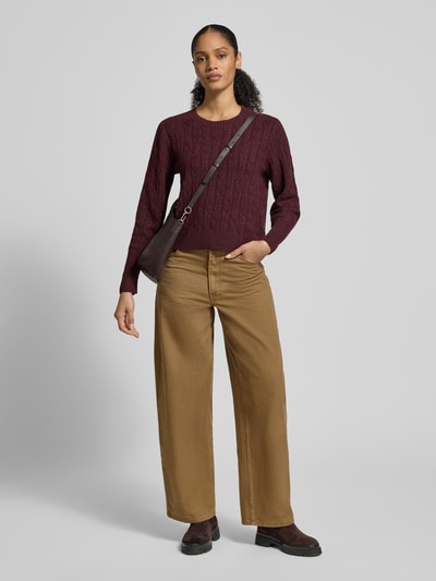 VERO MODA Regular Fit Strickpullover mit Zopfmuster Modell 'ARIES' Bordeaux 1