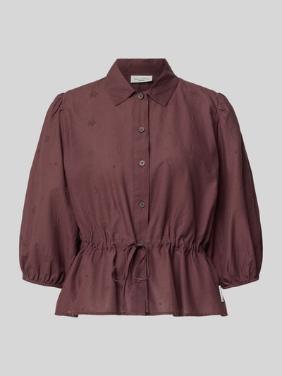 Produktfoto, Regular Fit Kurzarmbluse aus reiner Baumwolle von Marc O'Polo in Dunkelrot mit Knopfleiste und Bindegürtel, Damen Kurzarmbluse