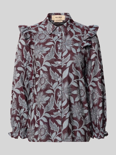 Produktfoto, Regular Fit Bluse aus Viskose-Baumwoll-Mix Modell 'Debby' von MOS MOSH mit floralen Mustern, Brauntöne, Allover-Look, Rüschen, Hemdblusenkragen, für Damen