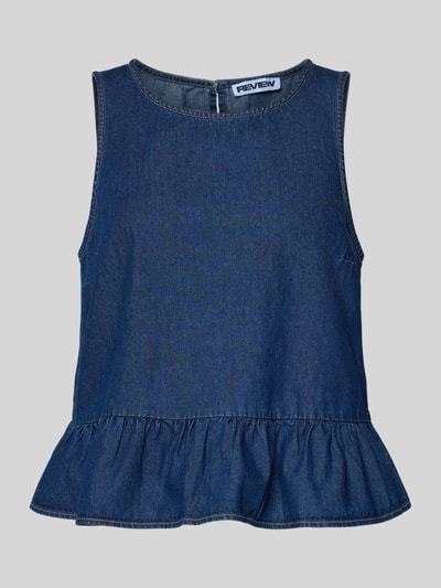 Produktfoto, Jeans-Top mit Schößchendetail von REVIEW aus Reine Baumwolle in Dunkelblau, Regular-Fit, Rundhalsausschnitt, Rückenlänge 52 cm bei Größe S