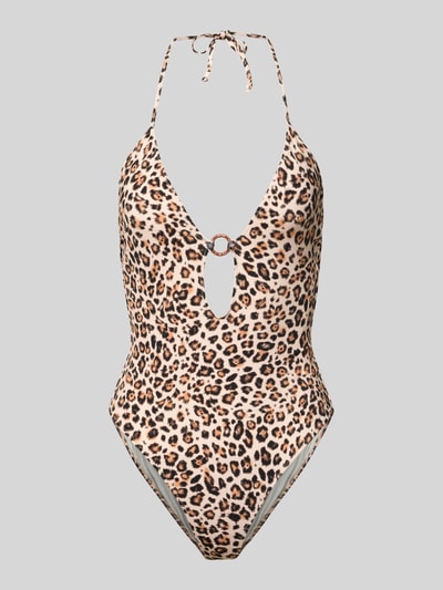 Produktfoto, Neckholder-Badeanzug mit Cut Out Modell 'MIRELO SAVARI' von Banana Moon im Allover-Leopardenmuster, körpernahe Passform