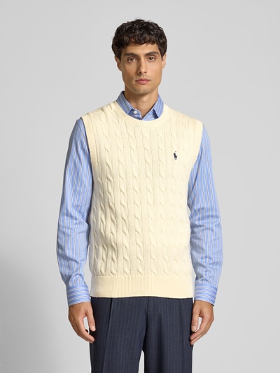 Polo Ralph Lauren Pullunder mit Zopfmuster und Label-Stitching Offwhite 4