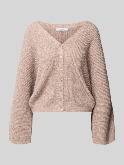 Produktfoto, Strickjacke mit V-Ausschnitt Modell 'RENE' von Topshop in Beige mit Strukturmuster, Knopfleiste, relaxed Fit, Damenmode