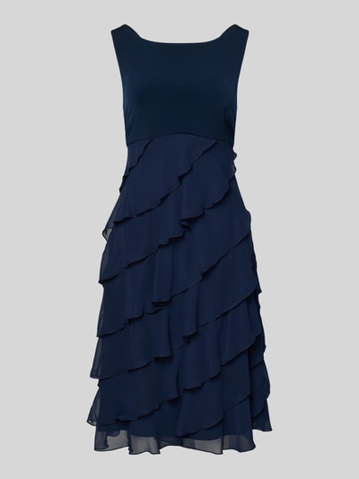 Produktfoto, Knielanges Cocktailkleid mit Volants von Swing, granatowy szyfon, Linia A, okrągły dekolt, długość do kolan, falbany.