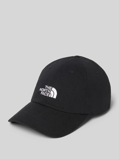 Produktfoto, Größenverstellbare Cap mit Label-Stitching von The North Face aus schwarzem Baumwoll-Mix mit verstärktem Schirm, Logo in Weiß.