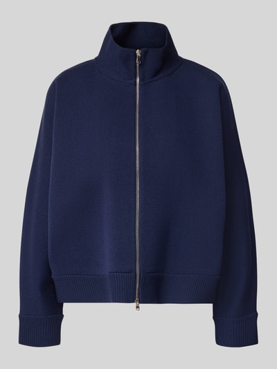 Produktfoto, Relaxed Fit Jacke in Strick-Optik mit Stehkragen von windsor., granatowy kolor, bawełna, krój relaxed fit, imitacja dzianiny, stójka, zamek błyskawiczny dwustronny, elastyczne wykończenia, długość tyłu 55 cm, długość rękawów 71 cm