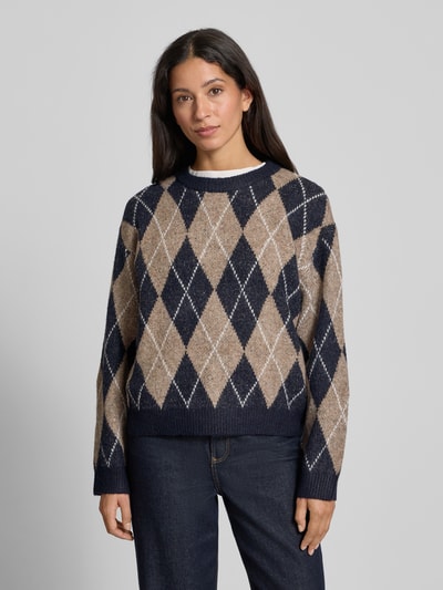 FREE/QUENT Strickpullover mit Rundhalsausschnitt Modell 'Grsargyle' Taupe 4