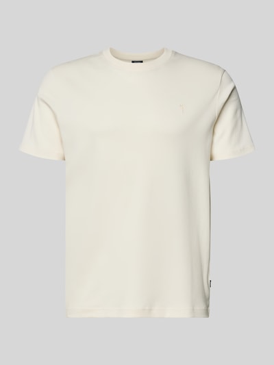 Produktfoto, T-Shirt mit Logo-Stitching Modell 'Priamo' von JOOP! Collection, Reine Baumwolle, Gerader-Schnitt, Rundhalsausschnitt, cremefarbene glatte Struktur