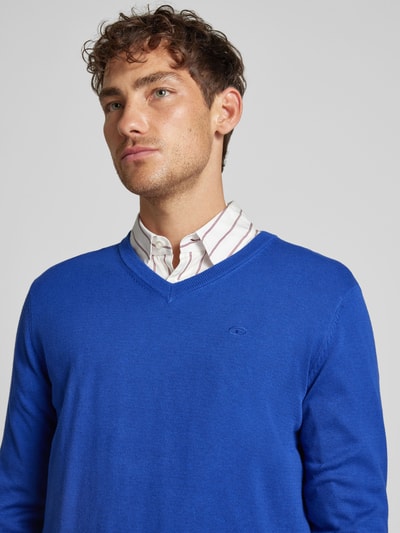 Tom Tailor Regular fit gebreide pullover met V-hals Koningsblauw - 3