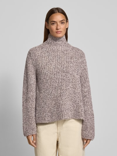 Drykorn Sweter z dzianiny z prążkowaną stójką model ‘VARISA’ Ciemnobrązowy melanż 4