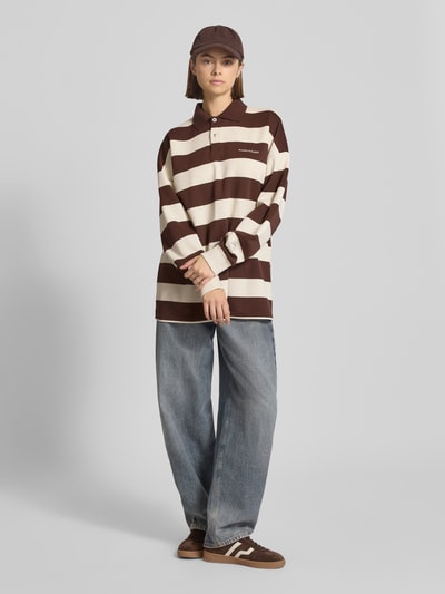 Karo Kauer Oversized poloshirt met streepmotief Middenbruin - 1