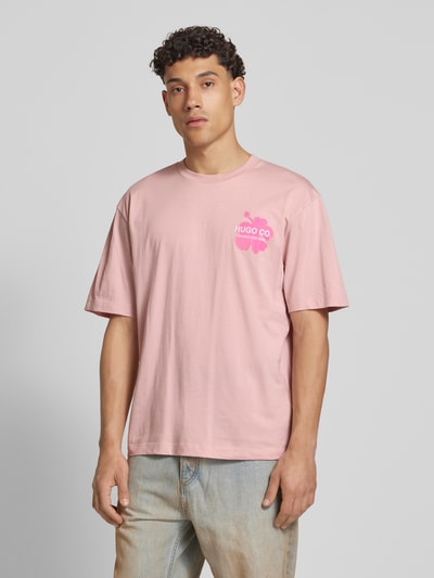 Hugo Blue T-shirt met labelprint, model 'Nodiwop' Roze - 4